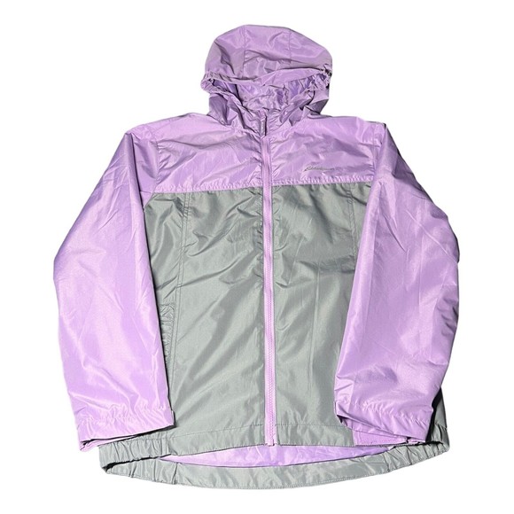 Eddie Bauer Purple & Gray Full Zip Hooded Windbreaker Jacket Youth Size Large - Picture 1 of 6